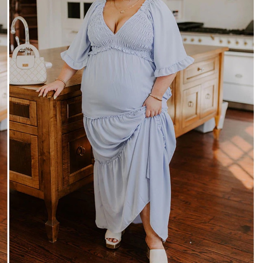 Light Blue Maxi Dress with Ruffle Flutter Sleeves
